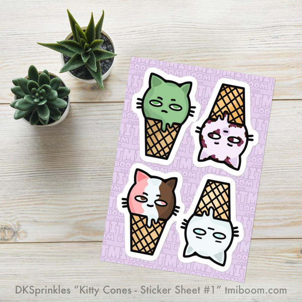 "Kitty Cones" sticker sheet #1 - by DKSprinkles