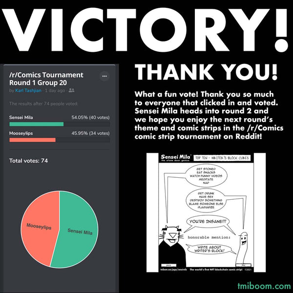VICTORY! Sensei Mila advances in the /r/Comics comic strip tournament on Reddit!